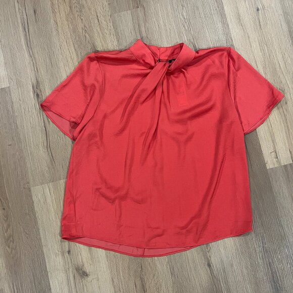 Ann Taylor Factory Red Short Sleeve Blouse Size Large - Picture 3 of 5